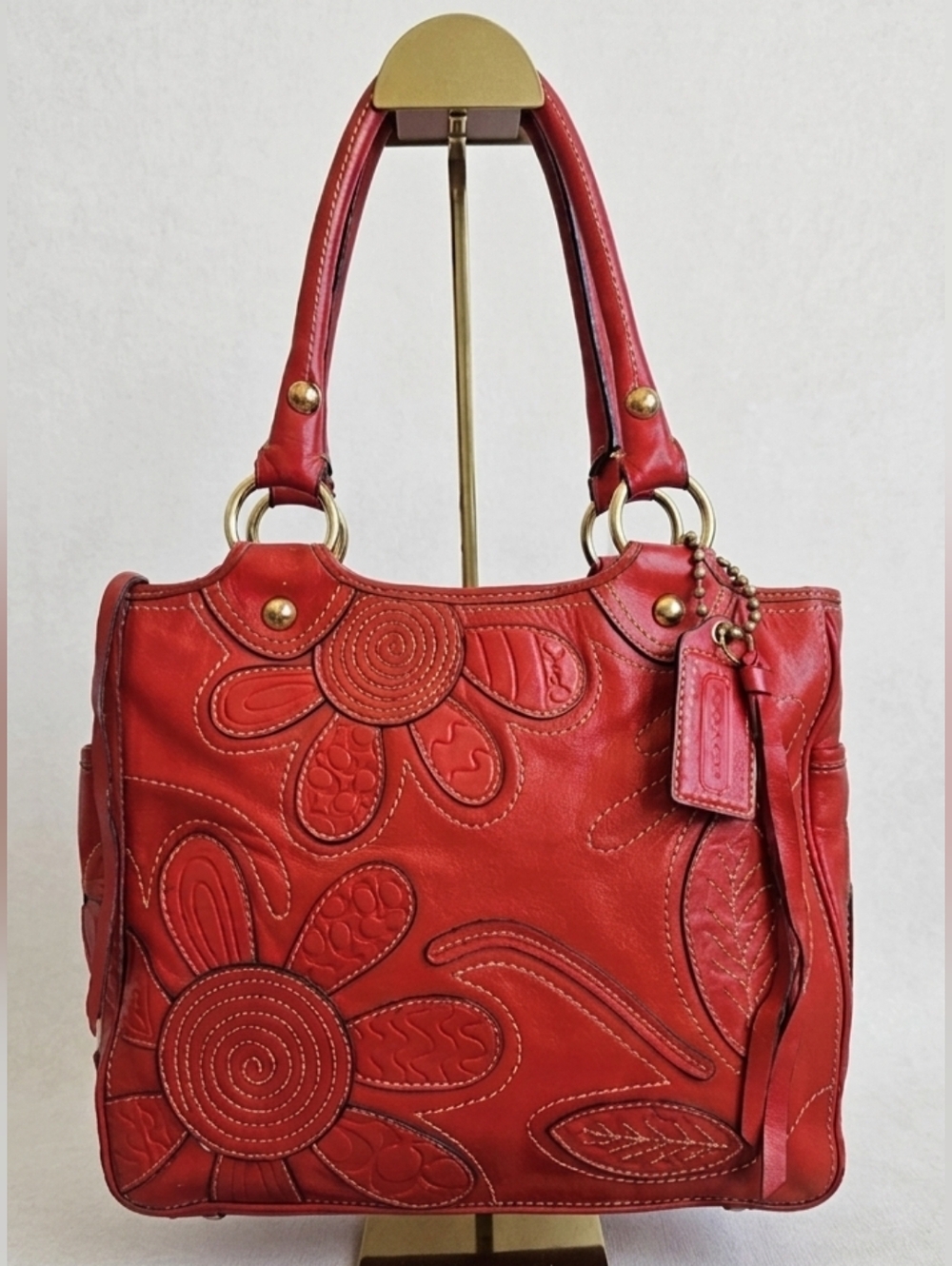 ​UNICORN RARE Coach 07 Bleecker Heritage Floral Vermillion Vachetta Leather Tote